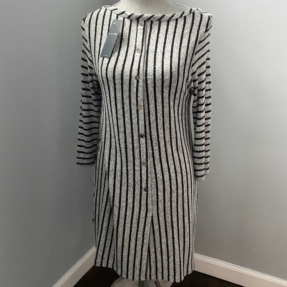 NWT Coin 1804 Asymmetric Gray & Black Strip Tunic Size M